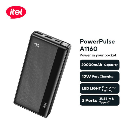 itel PowerPulse A1160 Power-Bank 20000mAh 12W Fast Charging TypeC
