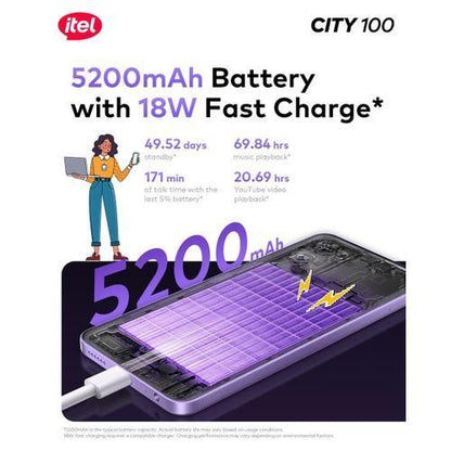 itel City 100 Slim Design 5200mAh 256/4 gb Drop Resistant